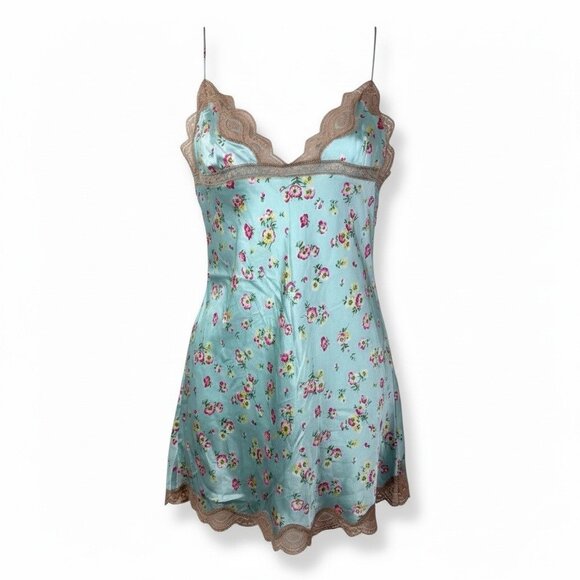 Victoria's Secret Other - Vintage Victoria's secret 100% Silk Floral Lace Trim Chemise Slip Dress Size L